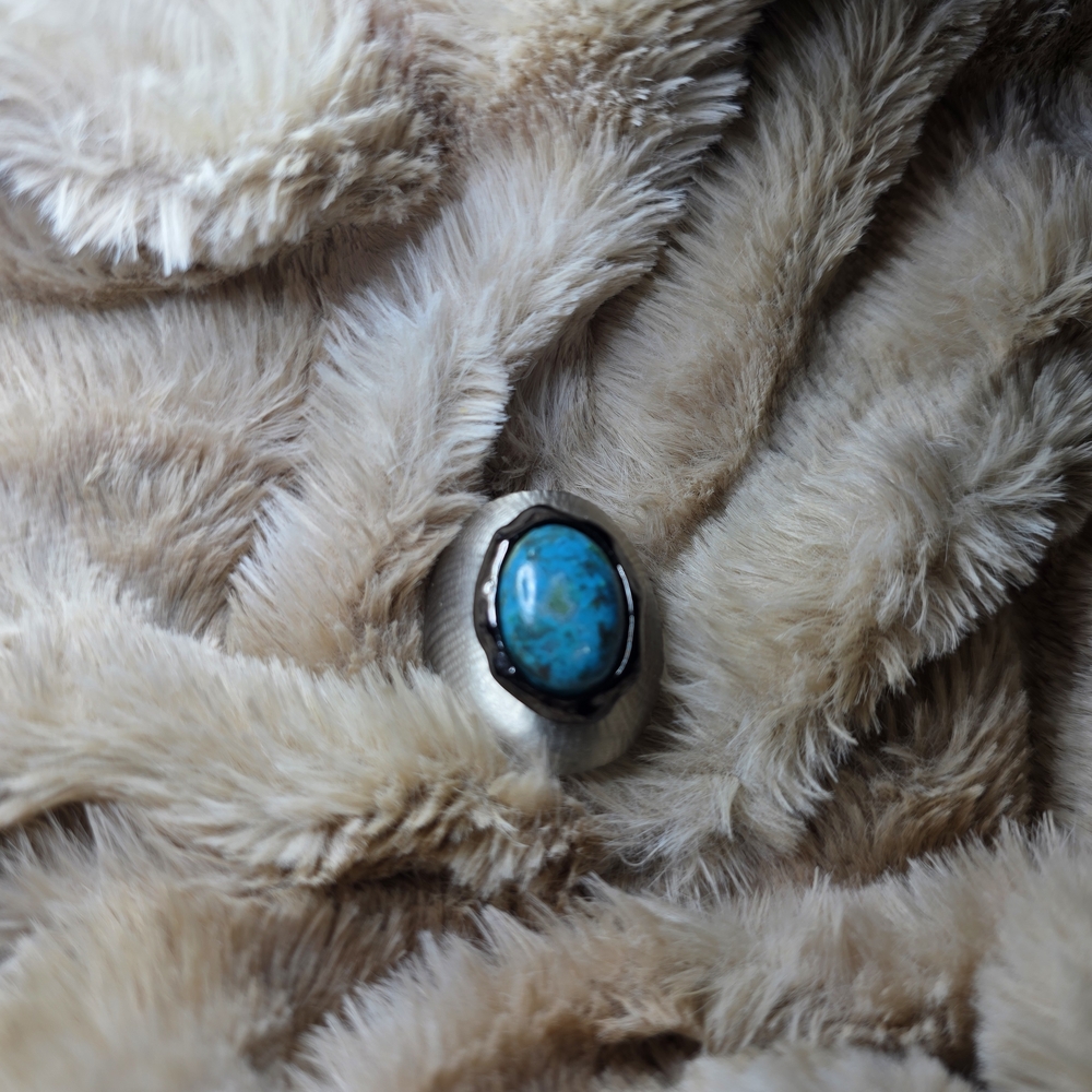 RARE ARCHIVE Authentic Alexis Bittar Molten Bezel Turquoise Lucite Ring - Picture 2 of 4